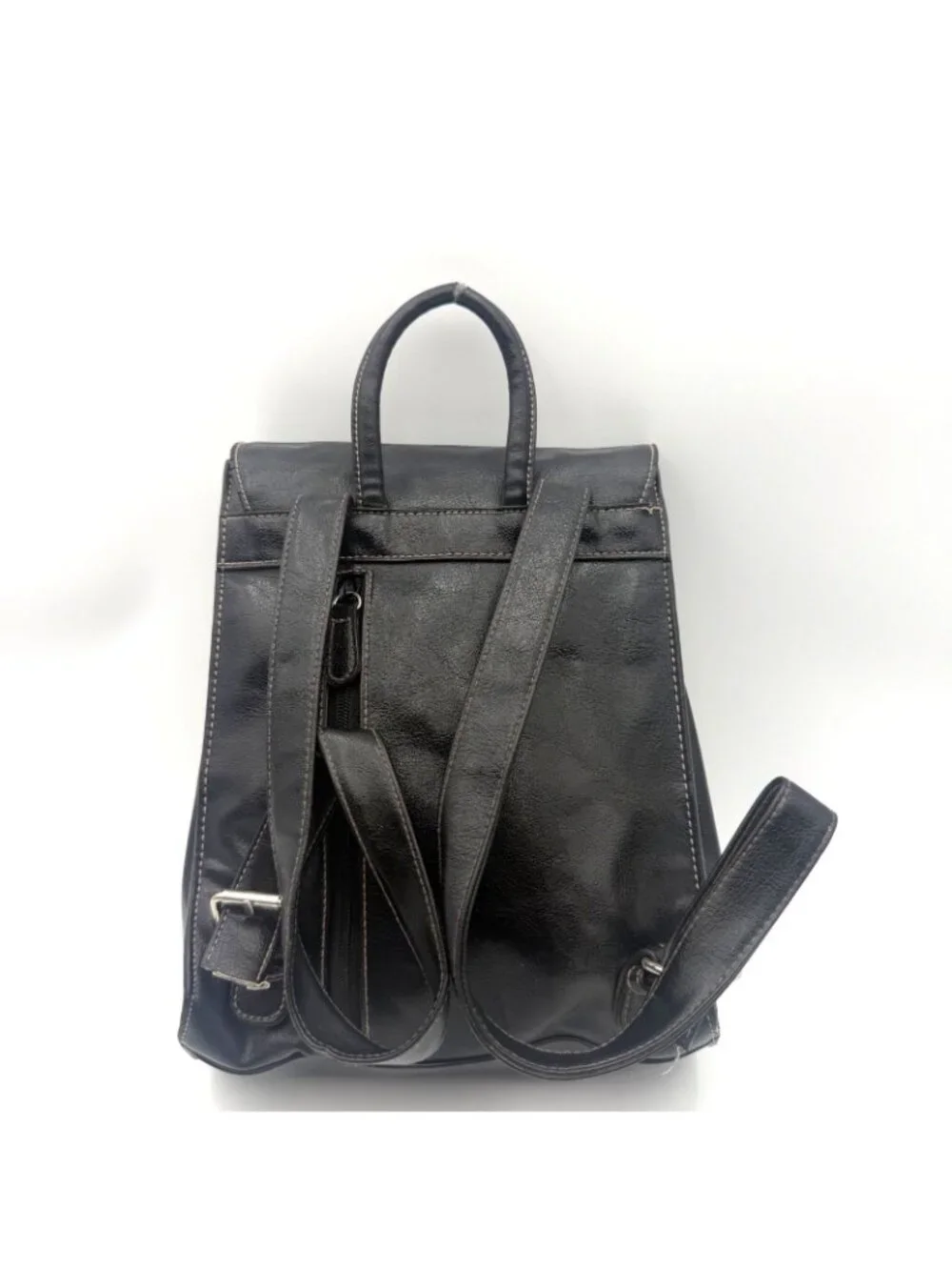 Minicci Black Faux Leather Mini Backpack Purse Silver Buckle Adjustable Straps